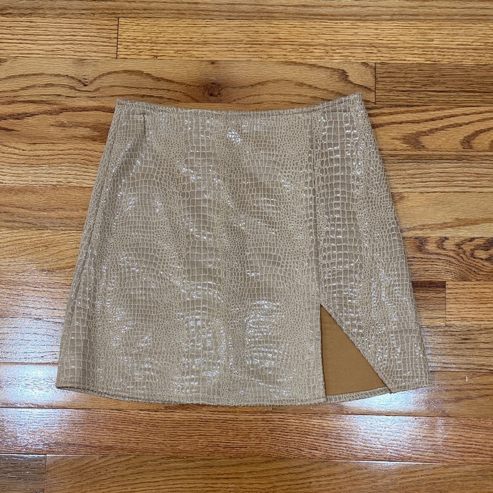 Motel Rocks Tan Croc-Embossed Mini Skirt